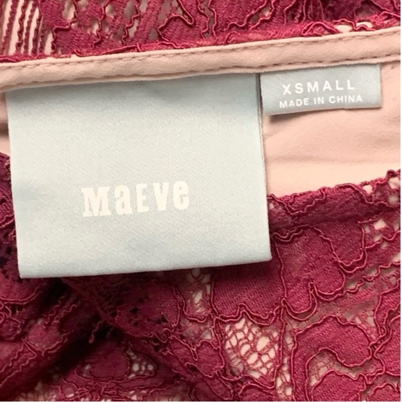 Anthropologie Maeve Elsa Burgundy Lace Peplum Lined Dress Size XS - Picture 2 of 11